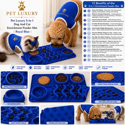 Pet Luxury 5-in-1 Dog And Cat Enrichment Feeder Mat | Royal Blue