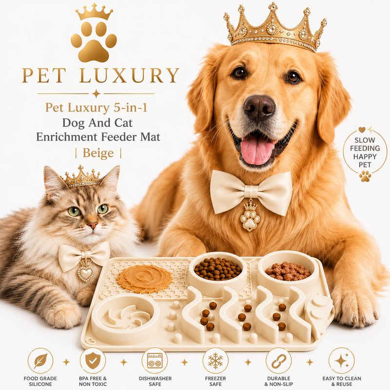 Pet Luxury 5-in-1 Dog And Cat Enrichment Feeder Mat | Beige