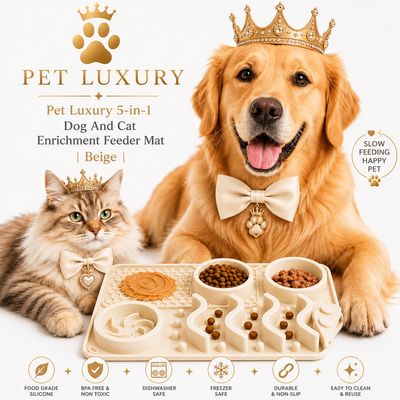 Pet Luxury 5-in-1 Dog And Cat Enrichment Feeder Mat | Beige