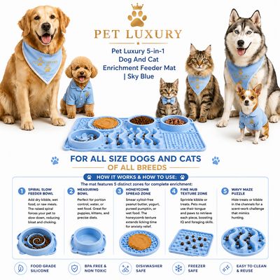 Pet Luxury 5-in-1 Dog And Cat Enrichment Feeder Mat | Sky Blue