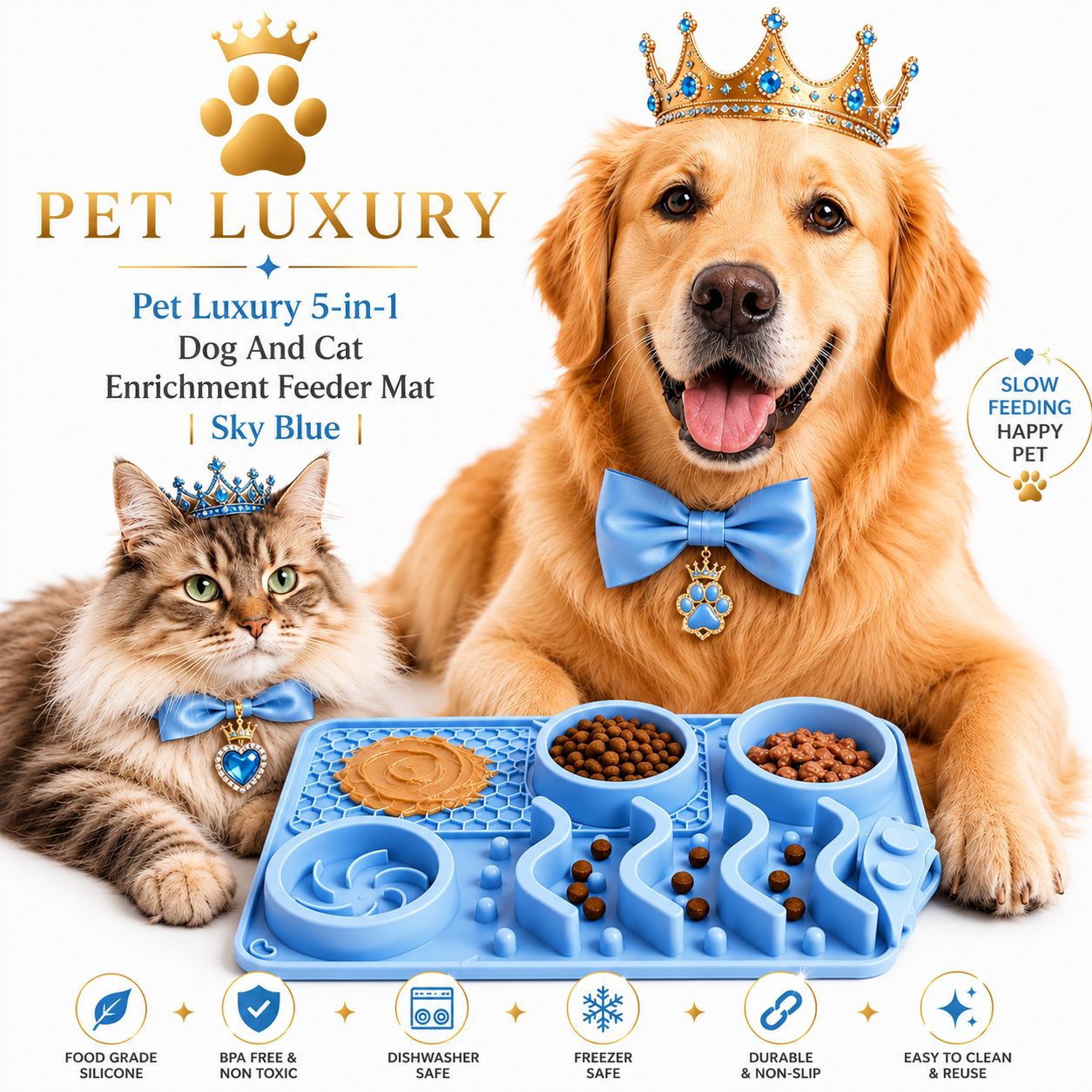 Pet Luxury 5-in-1 Dog And Cat Enrichment Feeder Mat | Sky Blue Pet Luxury 5-in-1 Dog And Cat Enrichment Feeder Mat | Sky Blue