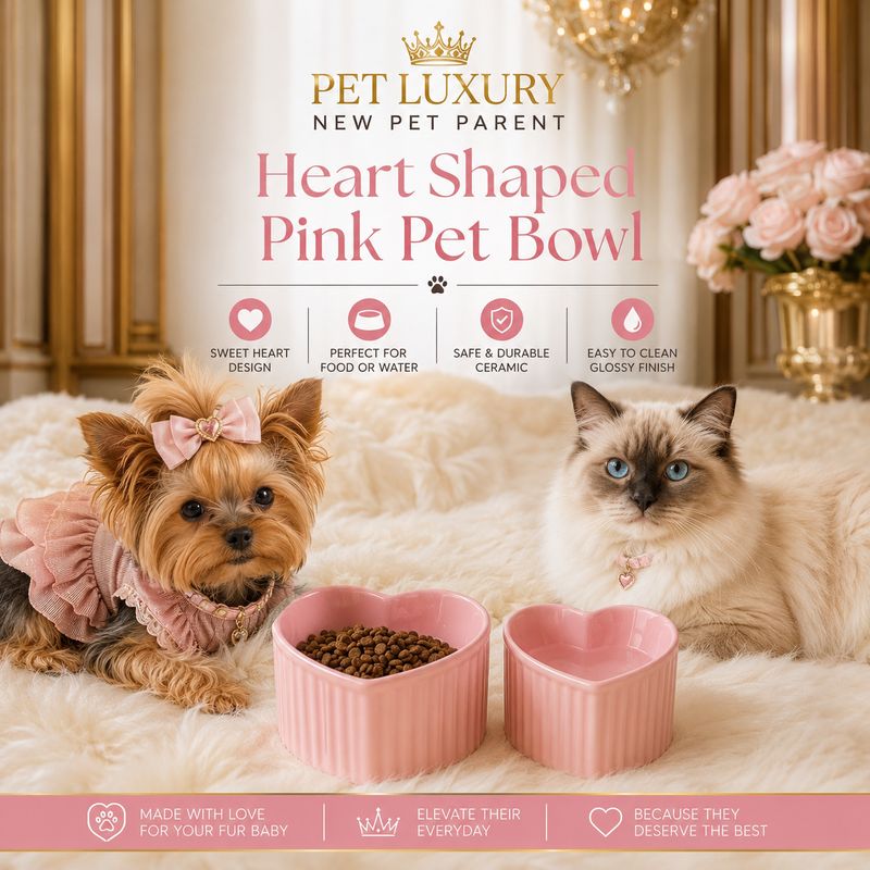 Pet Luxury Heart Shaped Pink Pet Bowl