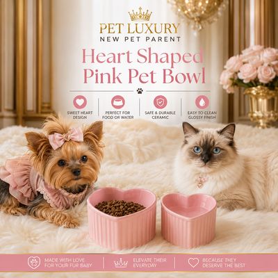 Pet Luxury Heart Shaped Pink Pet Bowl