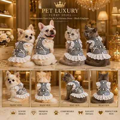 Glamourous Paws Dog & Cat Harness Dress – Black Gingham
