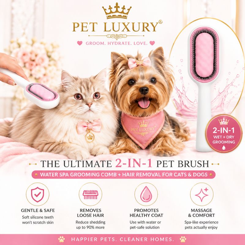 Magicalistics 2-in-1 Pet Brush - Pink | Water Spa Grooming Comb + Hair Removal for Cats & Dogs | Anti-Static
