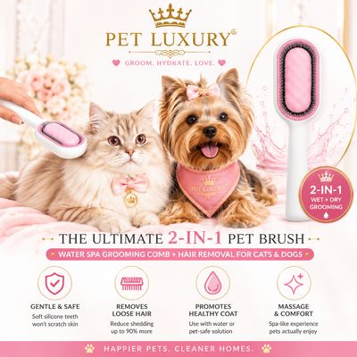 Magicalistics 2-in-1 Pet Brush - Pink | Water Spa Grooming Comb + Hair Removal for Cats & Dogs | Anti-Static