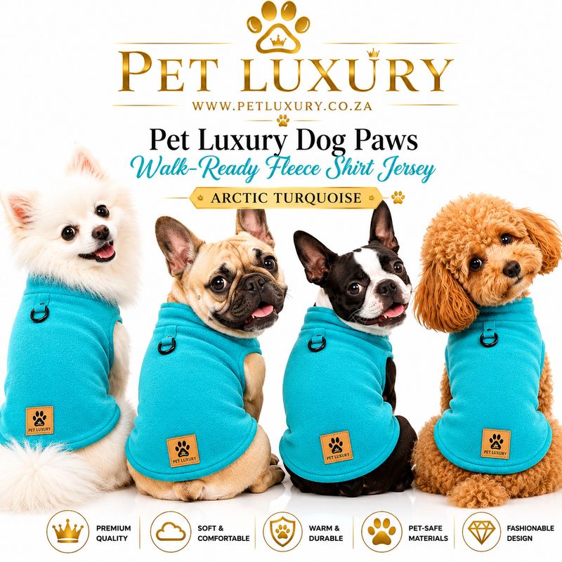 Pet Luxury Dog Paws Walk-Ready Fleece Shirt Jersey – Arctic Turquoise