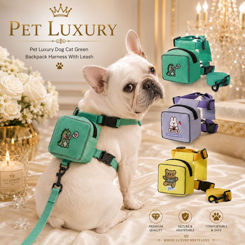 Pet Luxury Dog Cat Green Backpack Harness With Leash Pet Luxury Dog Cat Green Backpack Harness With Leash