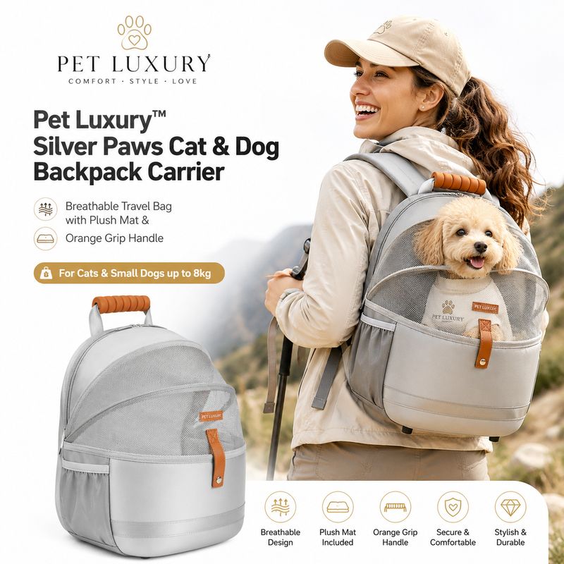 Pet Luxury™ Silver Paws Cat & Dog Backpack Carrier | Breathable Travel Bag Pet Luxury™ Silver Paws Cat & Dog Backpack Carrier | Breathable Travel Bag
