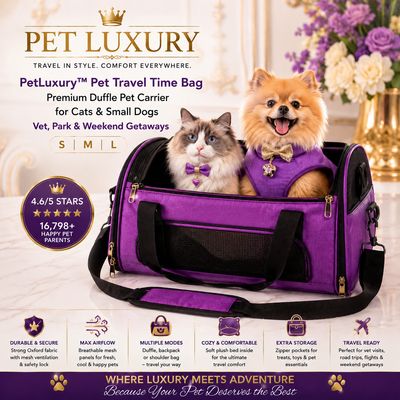 Pet Luxury™ Pet Travel Time Bag - Purple | Premium Duffle Pet Carrier for Cats & Small Dogs | Vet, Park & Weekend Getaways | S M L