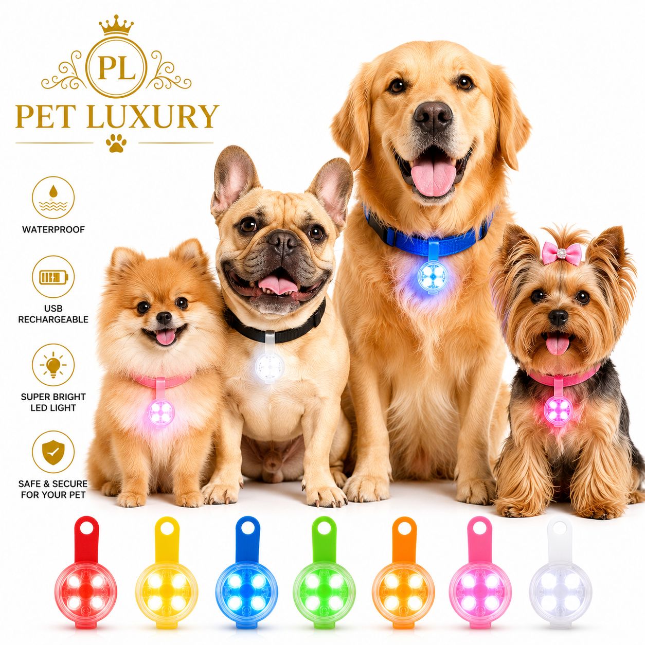Pet Luxury Glow LED USB Chargeable Pet Collars Leash - black