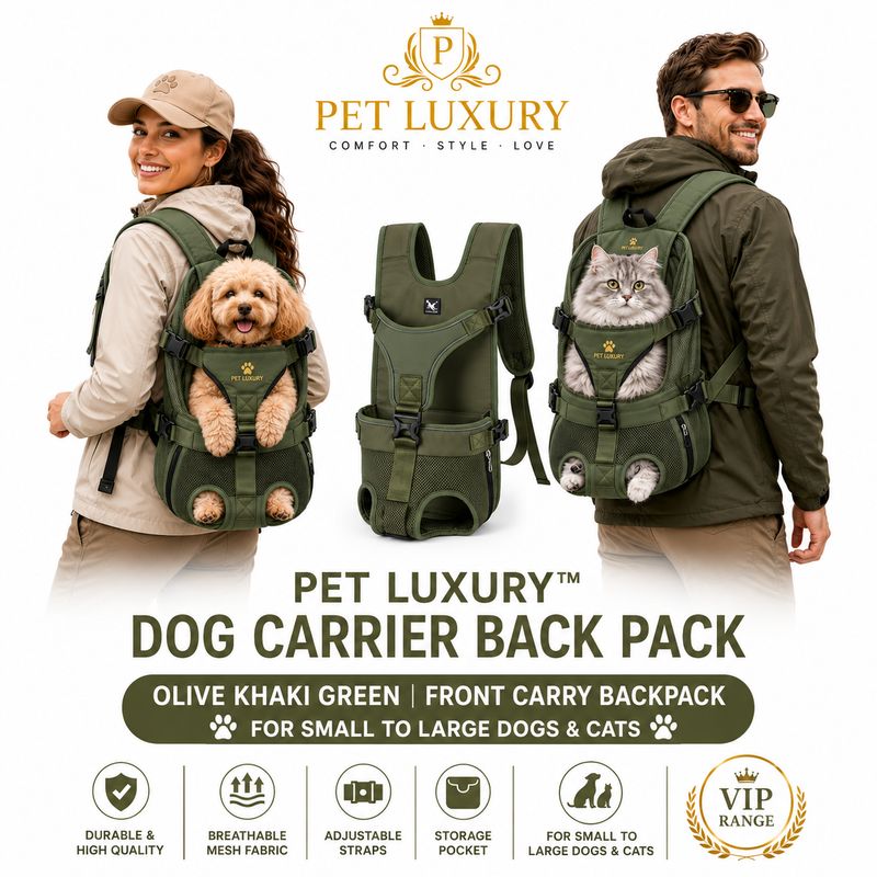 Pet Luxury Dog Carrier Back Pack - Army Green | Front Carry Backpack for Small to Large Dogs & Cats Pet Luxury Dog Carrier Back Pack - Army Green | Front Carry Backpack for Small to Large Dogs & Cats