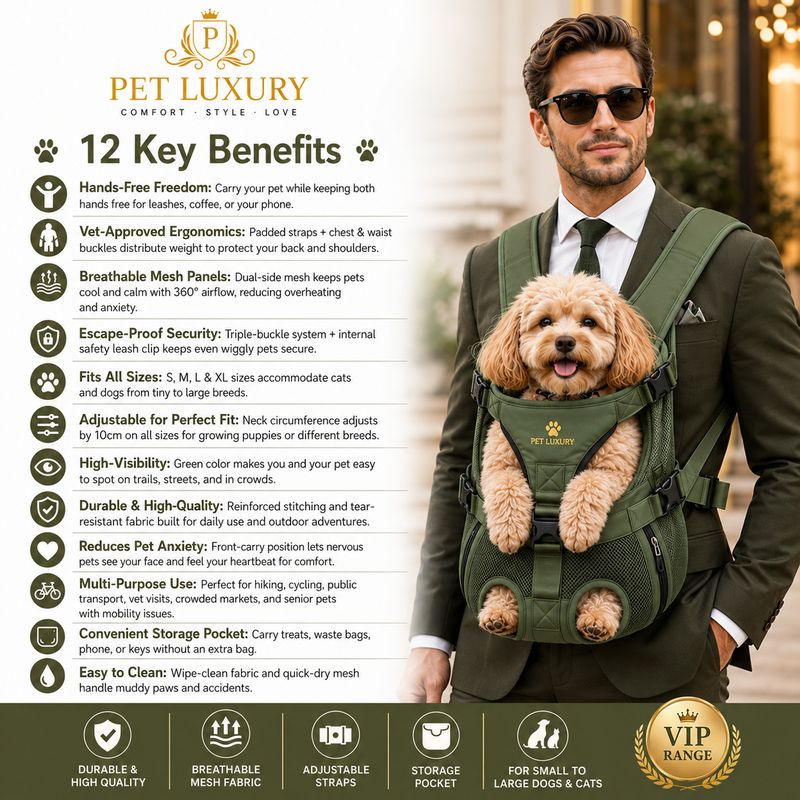 Pet Luxury Dog Carrier Back Pack - Army Green | Front Carry Backpack for Small to Large Dogs & Cats
