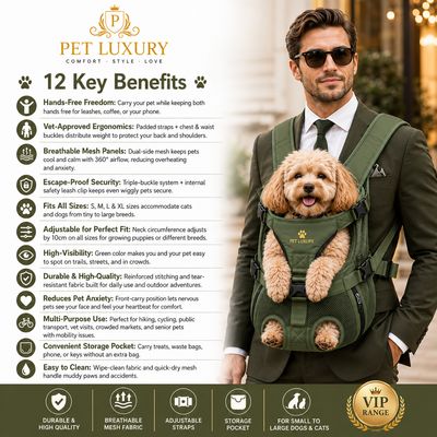 Pet Luxury Dog Carrier Back Pack - Army Green | Front Carry Backpack for Small to Large Dogs & Cats