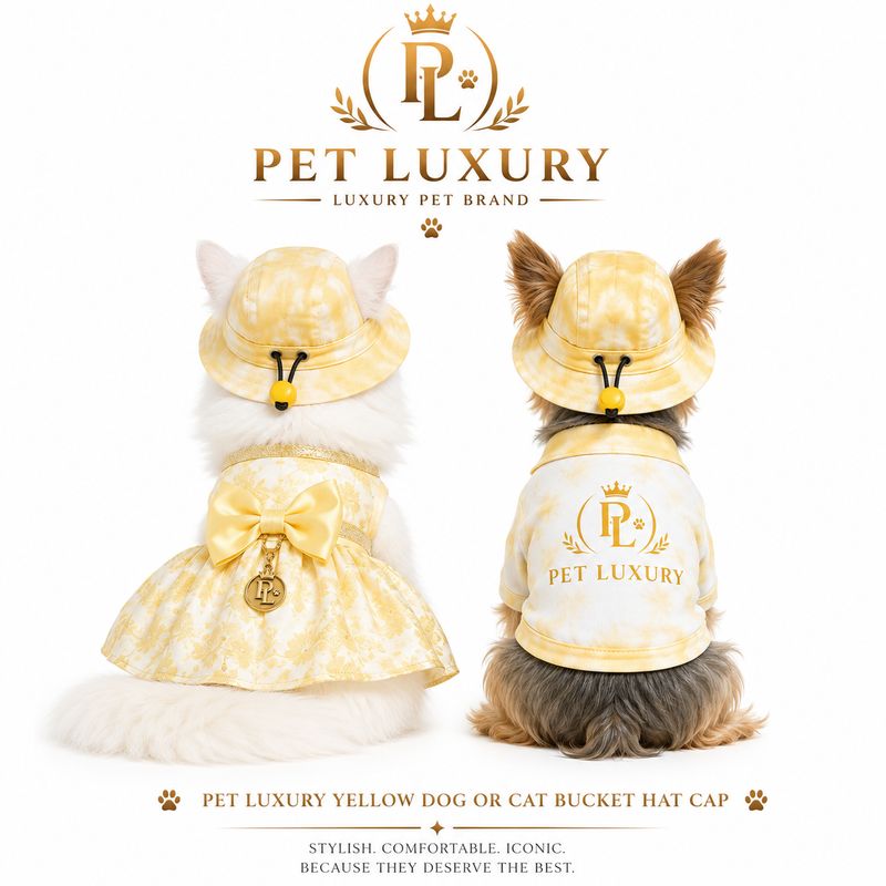 Pet Luxury Yellow Dog Or Cat Bucket Hat Cap