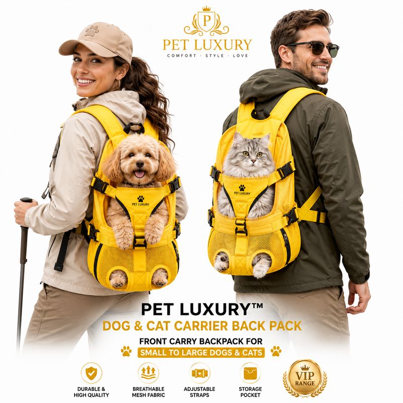 Pet Luxury Dog Carrier Back Pack - Yellow | Front Carry Backpack for Small to Large Dogs & Cats