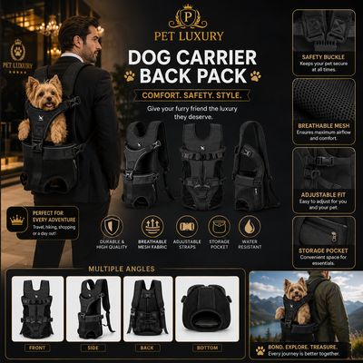 Pet Luxury Dog Carrier Back Pack - Black | Front Carry Backpack for Small to Large Dogs & Cats