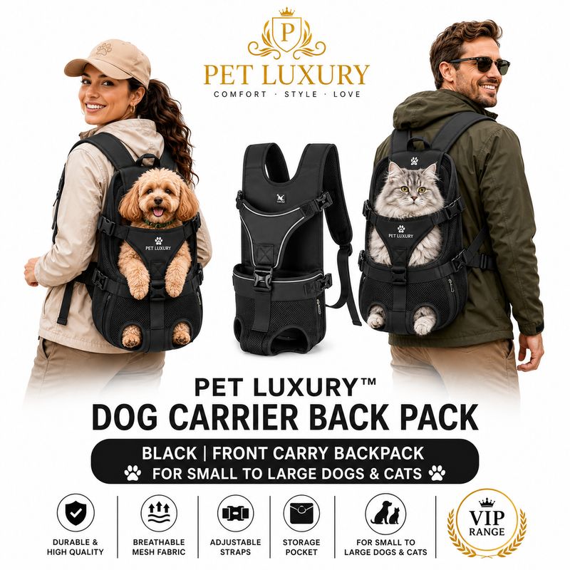 Pet Luxury Dog Carrier Back Pack - Black | Front Carry Backpack for Small to Large Dogs & Cats