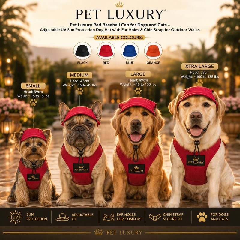 Pet Luxury Red Baseball Cap for Dogs and Cats - Adjustable UV Sun Protection Dog Hat