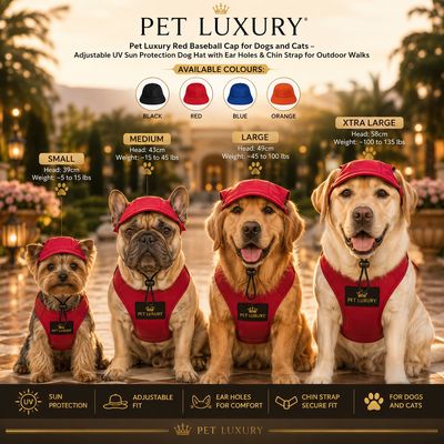 Pet Luxury Red Baseball Cap for Dogs and Cats - Adjustable UV Sun Protection Dog Hat