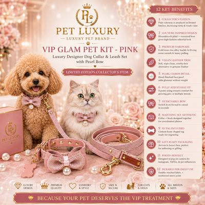 VIP Glam Pet Kit - Pink | Luxury Designer Dog Collar & Leash Set with Pearl Bow | Limited Edition Collector's Item