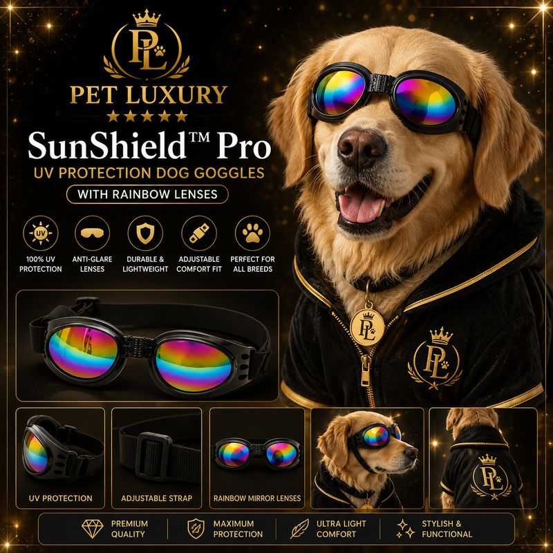 Pet Luxury SunShield™ Pro – UV Protection Dog Black Goggles Glasses with Rainbow Lenses