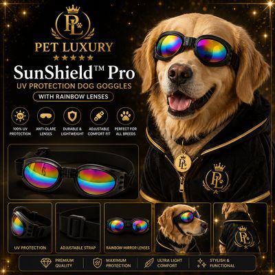 Pet Luxury SunShield™ Pro – UV Protection Dog Black Goggles Glasses with Rainbow Lenses