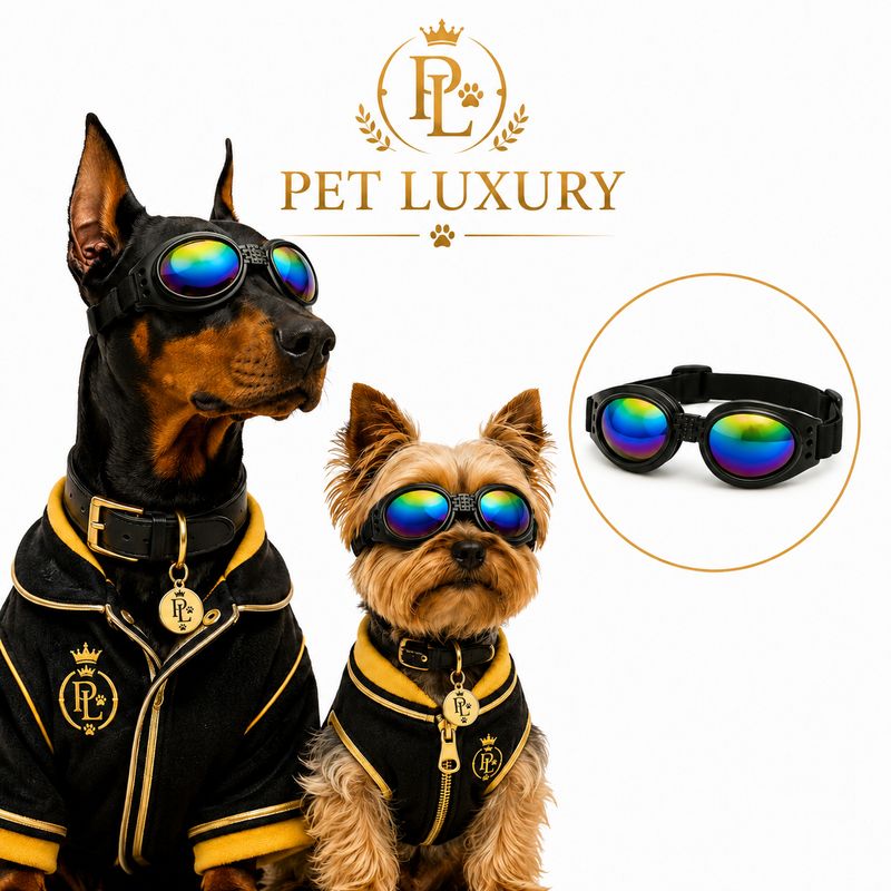 Pet Luxury SunShield™ Pro – UV Protection Dog Black Goggles Glasses with Rainbow Lenses