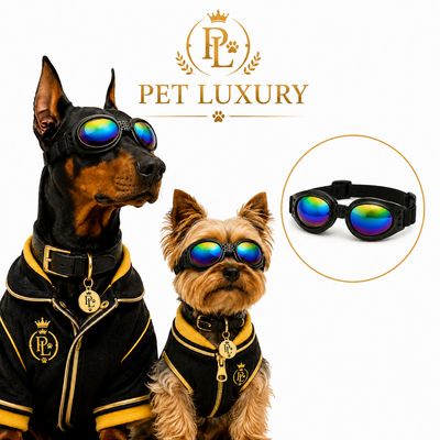 Pet Luxury SunShield™ Pro – UV Protection Dog Black Goggles Glasses with Rainbow Lenses