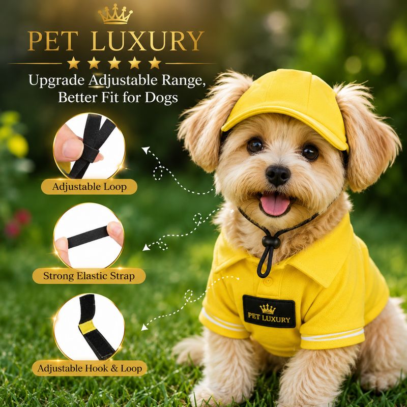 Pet Luxury Yellow Baseball Cap for Dogs and Cats - Adjustable UV Sun Protection Dog Hat