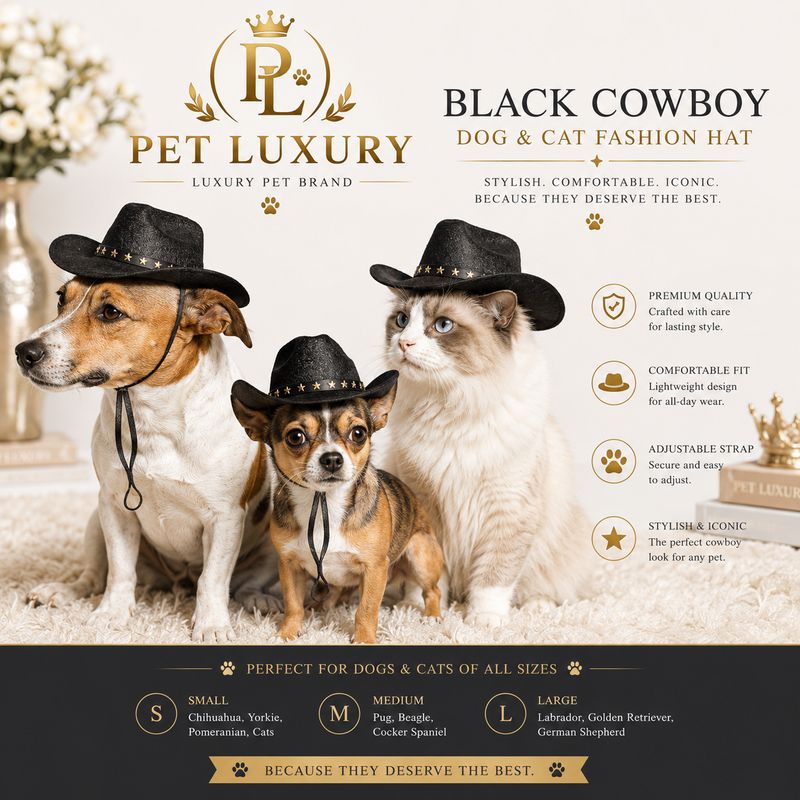 Pet Luxury Black Cowboy Dog And Cat Fashion Hat
