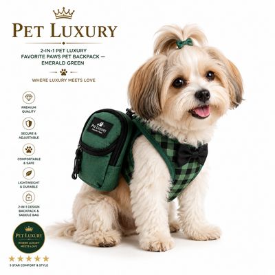 2-in-1 Pet Luxury Favorite Paws Pet Backpack — Emerald Green 2-in-1 Pet Luxury Favorite Paws Pet Backpack — Emerald Green