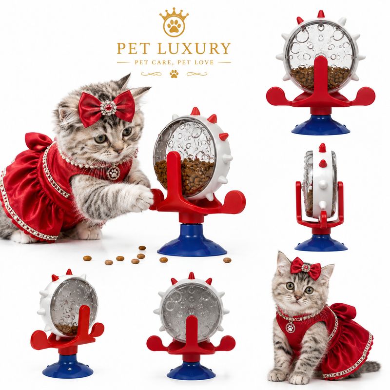 Pet Luxury – Play Time Automatic Cat Feeder | Red & Blue