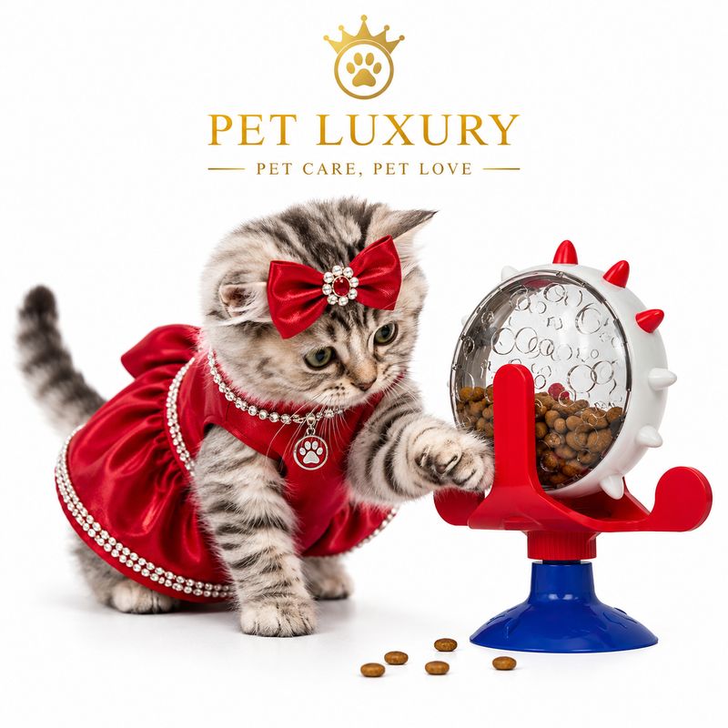 Pet Luxury – Play Time Automatic Cat Feeder | Red & Blue