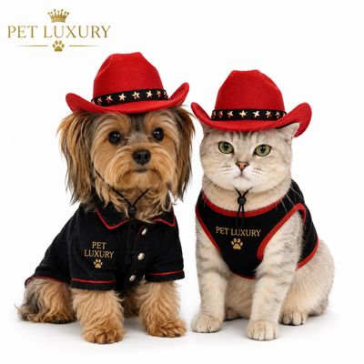 Red Cowboy Hat for Dogs and Cats - Adjustable Pet Western Hat with Star Band for Small Medium Large Pets