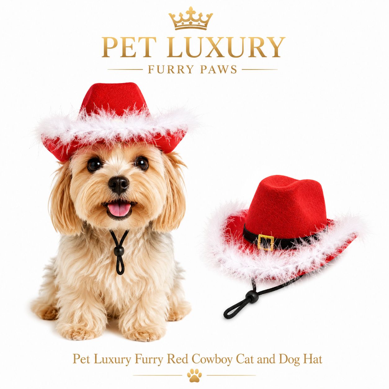 Pet Luxury Furry Red Cowboy Cat and Dog Hat