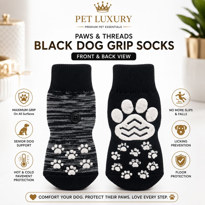 Pet Luxury Paws & Threads Black Dog Grip Socks - Black