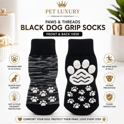 Pet Luxury Paws & Threads Black Dog Grip Socks - Black