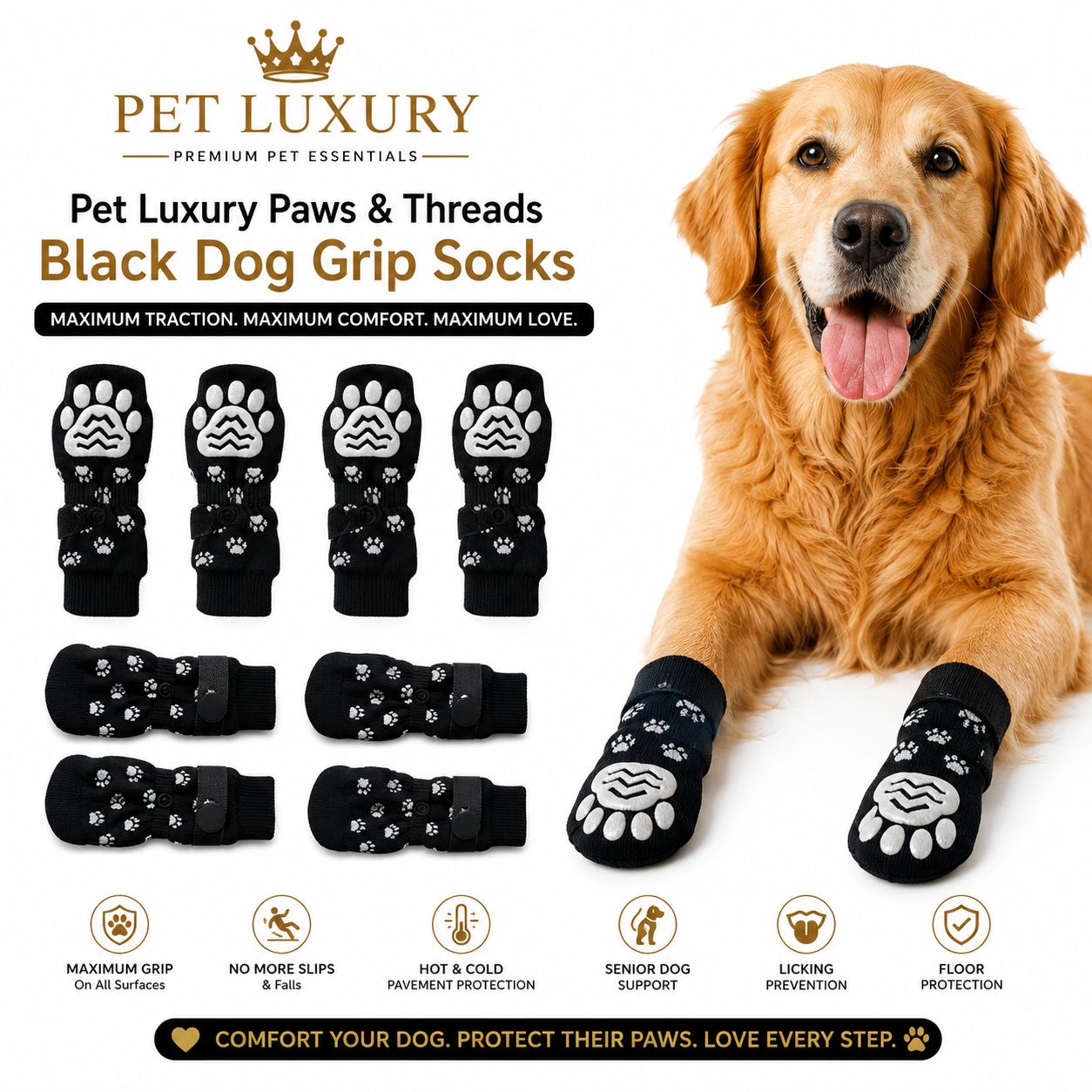 Pet Luxury Paws & Threads Black Dog Grip Socks - Black Pet Luxury Paws & Threads Black Dog Grip Socks - Black