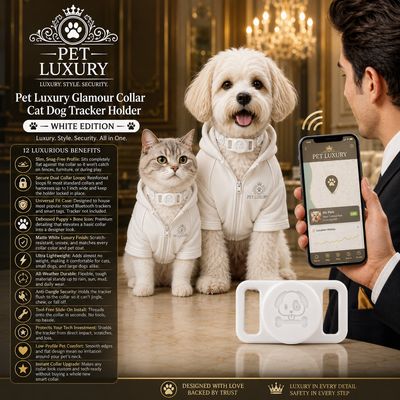 Pet Luxury Glamour Collar Cat Dog Tracker Holder – White Edition
