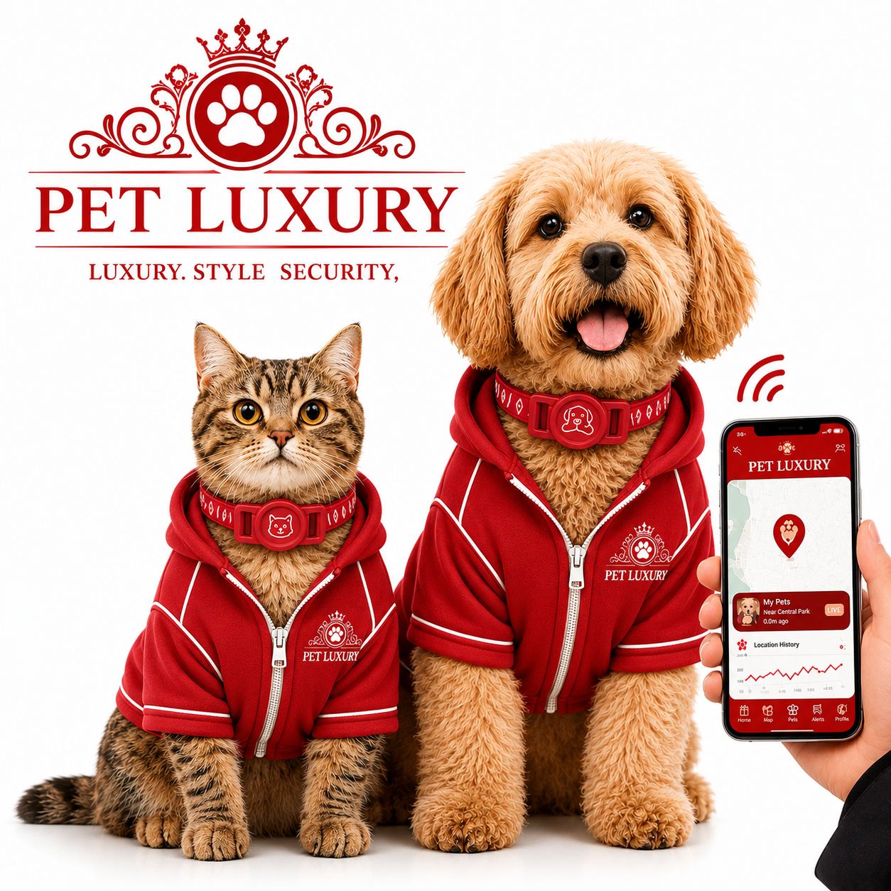 Pet Luxury Glamour Collar Cat Dog Tracker Holder – Red Edition