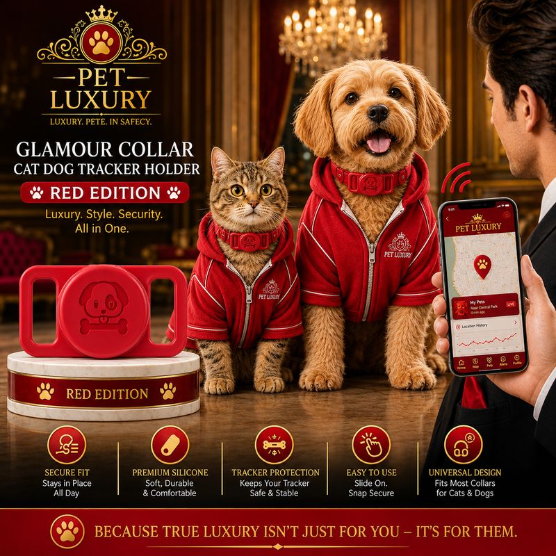 Pet Luxury Glamour Collar Cat Dog Tracker Holder – Red Edition