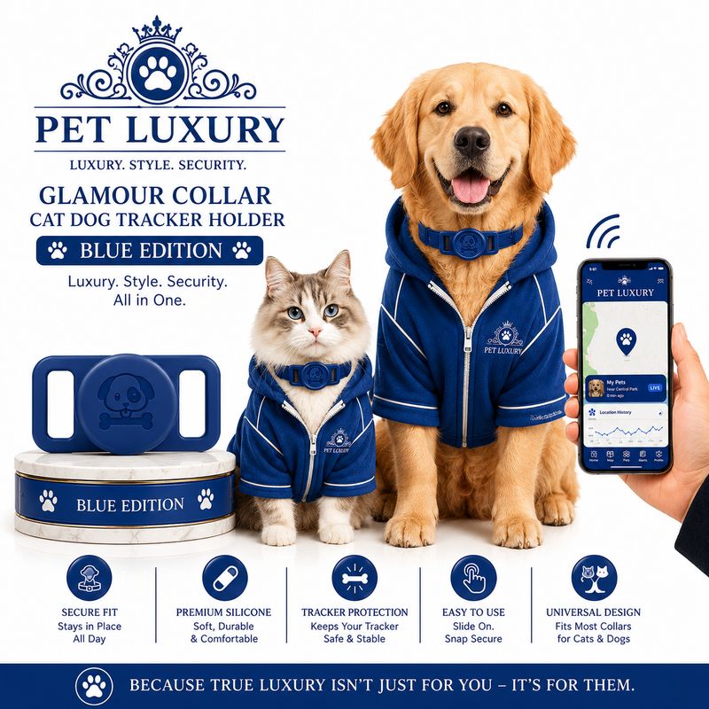 Pet Luxury Glamour Collar Cat Dog Tracker Holder – Blue Edition
