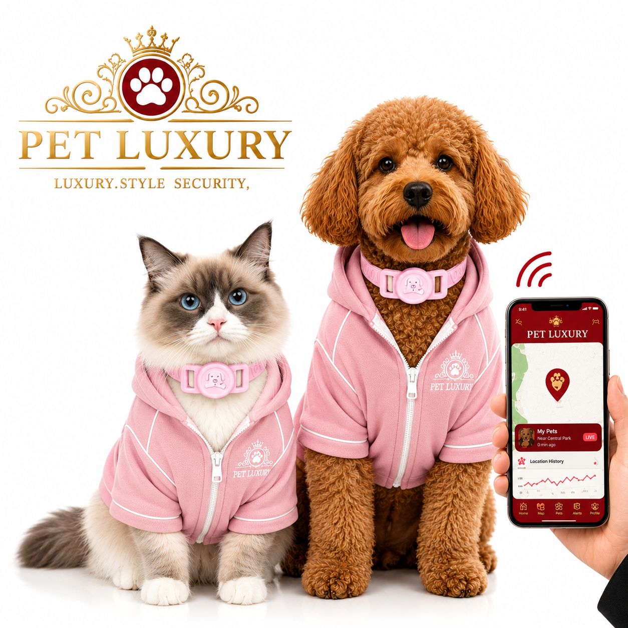 Pet Luxury Glamour Collar Cat Dog Tracker Holder – Pink Edition Pet Luxury Glamour Collar Cat Dog Tracker Holder – Pink Edition