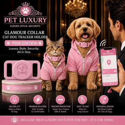 Pet Luxury Glamour Collar Cat Dog Tracker Holder – Pink Edition