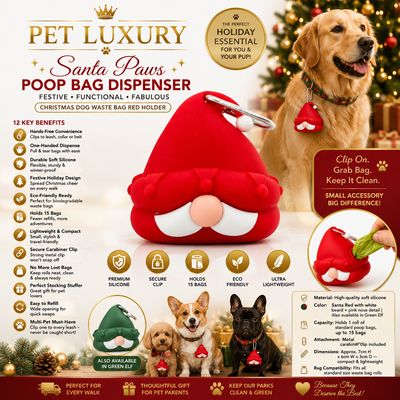 Pet Luxury™ Santa Paws Poop Bag Dispenser | Christmas Dog Waste Bag Red Holder