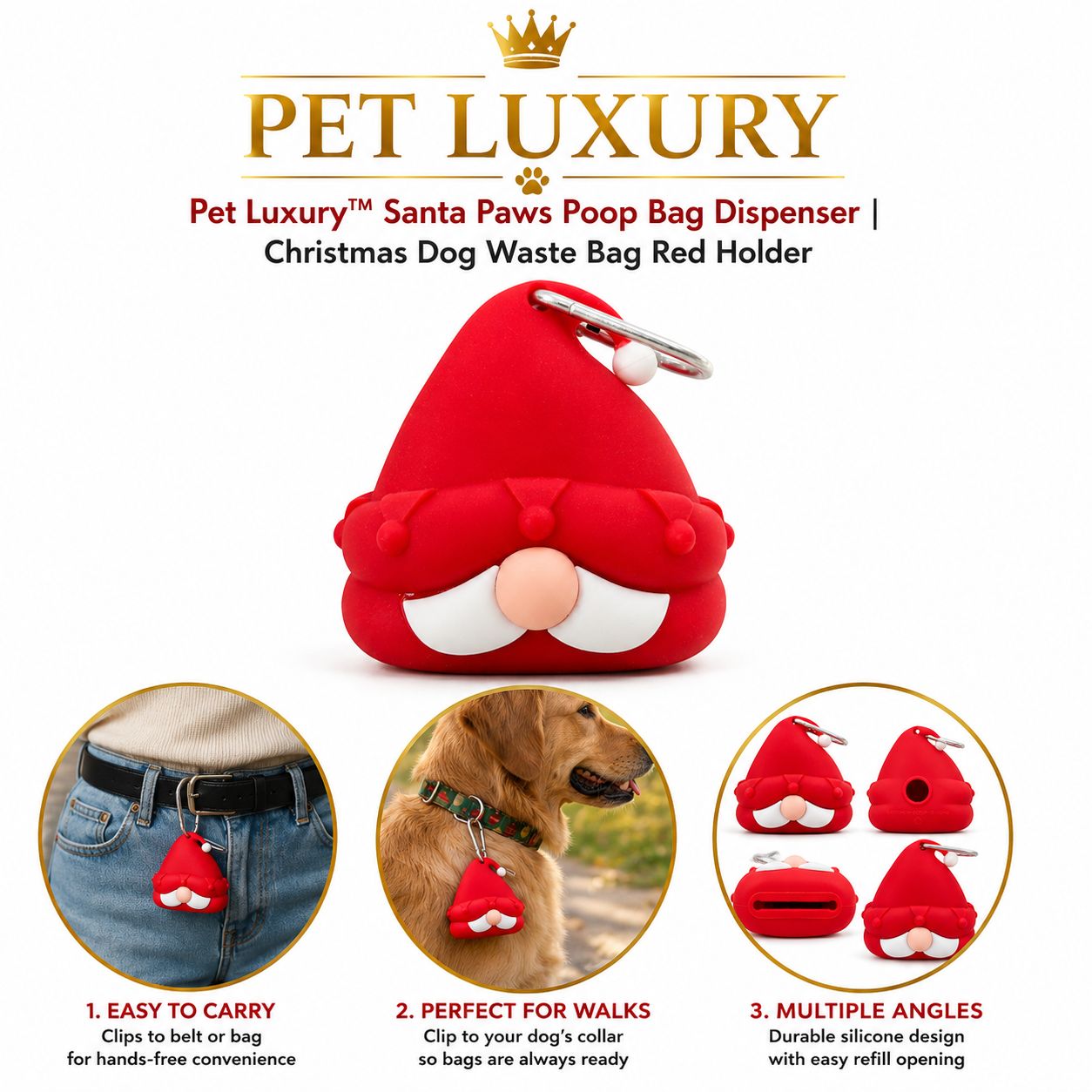 Pet Luxury™ Santa Paws Poop Bag Dispenser | Christmas Dog Waste Bag Red Holder Pet Luxury™ Santa Paws Poop Bag Dispenser | Christmas Dog Waste Bag Red Holder