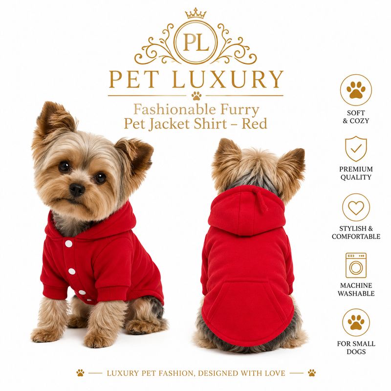 Pet Luxury – Fashionable Furry Pet Jacket Shirt – Red Pet Luxury – Fashionable Furry Pet Jacket Shirt – Red
