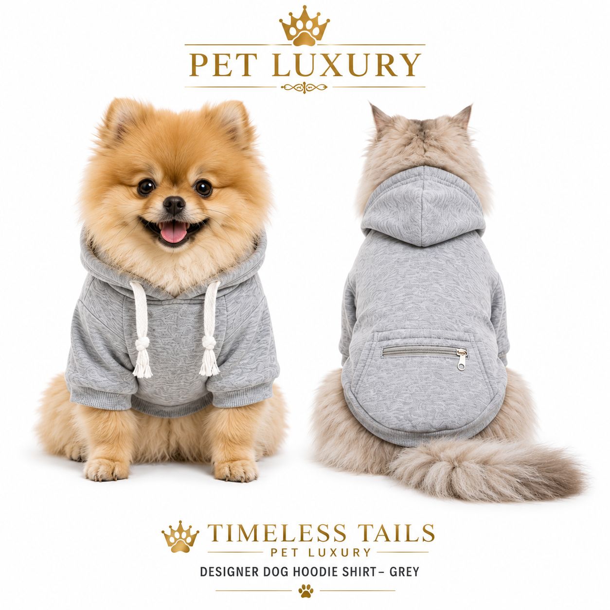 Timeless Tails Pet Luxury Designer Dog Hoodie Shirt – Grey