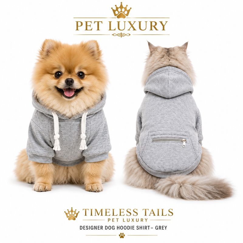 Timeless Tails Pet Luxury Designer Dog Hoodie Shirt – Grey